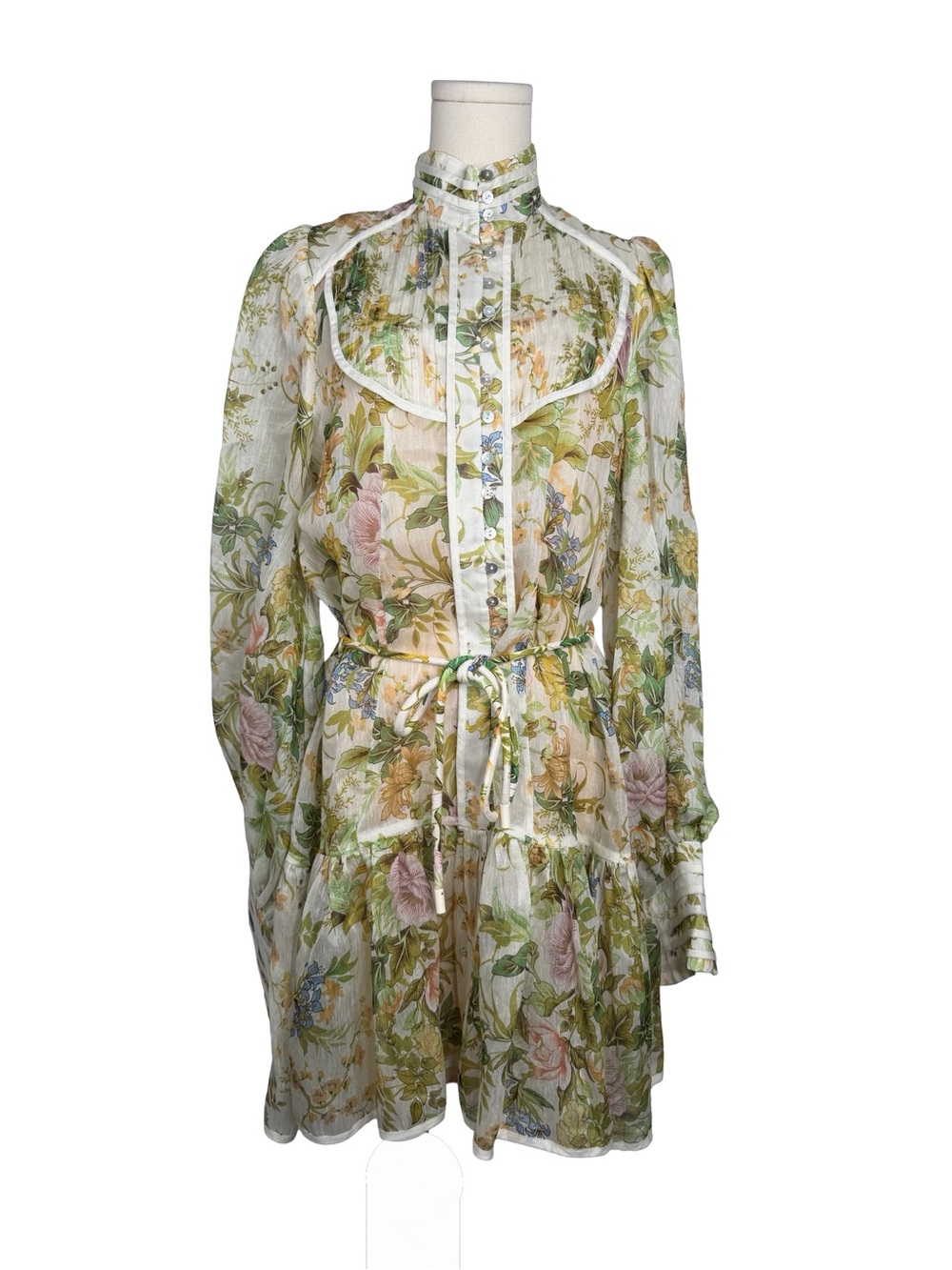 Alémais Eden Floral Silk and Linen Tie-Waist Mini Dress Sz. 12 Women’s